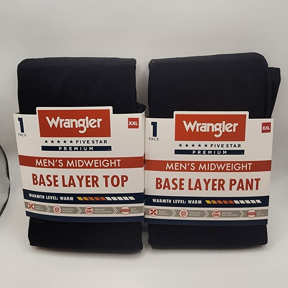 Wrangler Thermal Set Men's 2XL XXL Base Layer Top & Pants Black NWT Warm